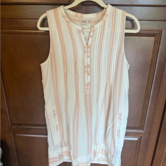 Faherty Sleeveless Dress in Soft Peach and Cream - Picture 1 of 3